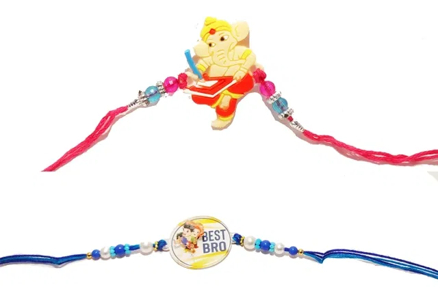 Synthetic Ganesh Ji and Best Bro Rakhi (Multicolor, Pack of 2)