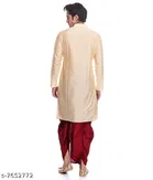 Dupion Silk Solid Kurta with Dhoti for Men 