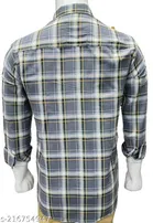 Cotton Blend Checked Shirt for Men, Grey 