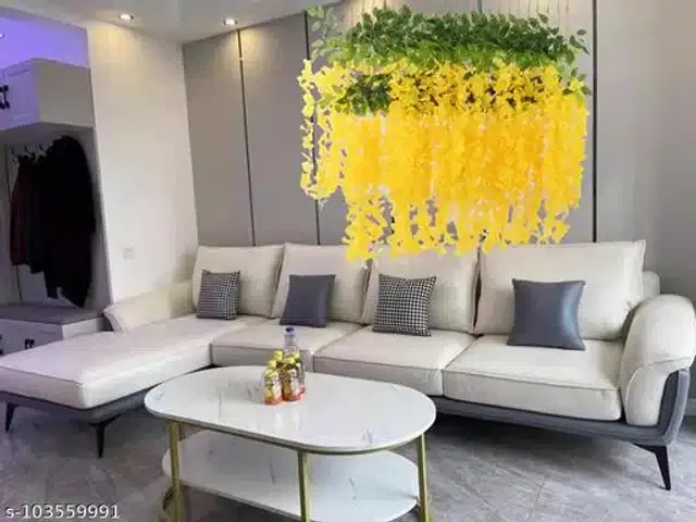 Polyester Artificial Hanging Flower Garlands (Yellow & Green, Pack of 6)