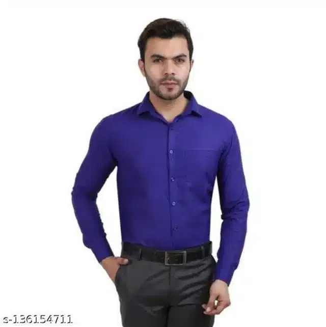Cotton Blend Solid Full Sleeves Shirt for Men (Royal Blue, XXL)