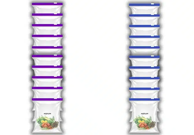 Ziplock Food Storage Pouch for Fridge (Pack of 20, 9x10 Inches) (Purple & Blue)