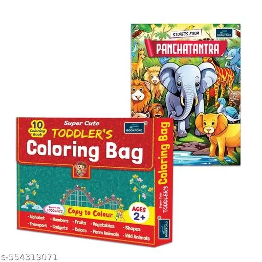 Super Cute Toddlers Coloring Bag + Stories from Panchatantra – Set of 2 Fun and Educational Books for Toddlers