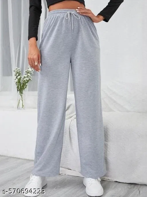 Cotton Blend Solid Trousers for Men, Grey (XL)