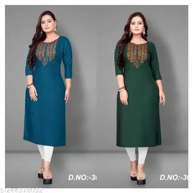 Rayon Solid Kurti for Women (Blue & Green, 4XL) (Pack of 2)