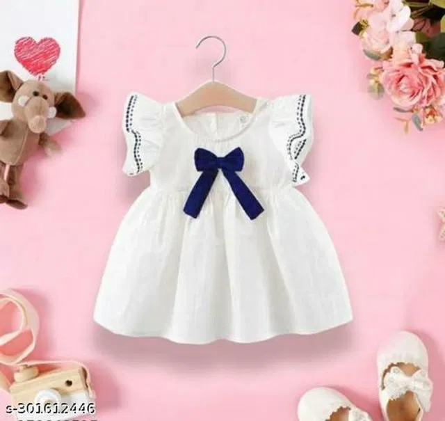 Rayon Frock for Girls (White, 0-1 Years)