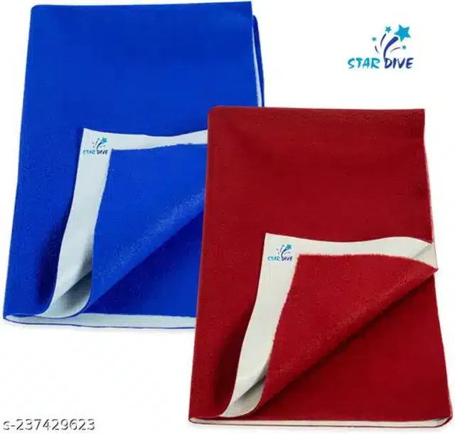 Cotton Mattress Protection Sheet (Blue & Maroon, 28x20 inches) (Pack of 2)