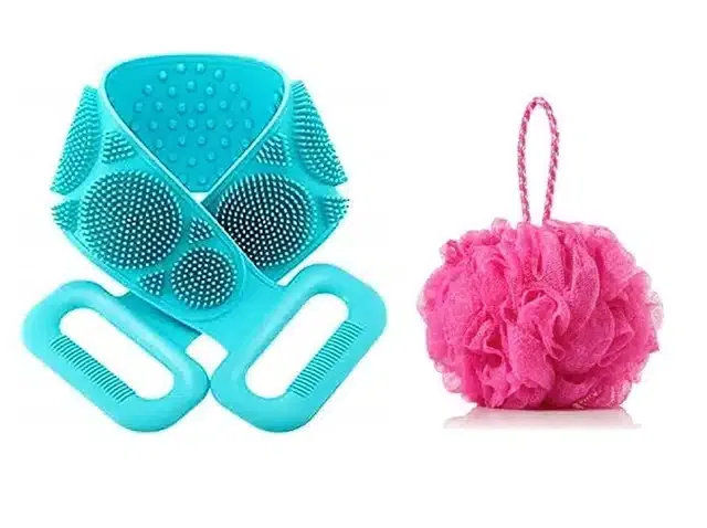 Silicone Body Back Scrubber & Double Side Bathing Brush for Skin Deep Cleaning (Pack of 2) (S-07)