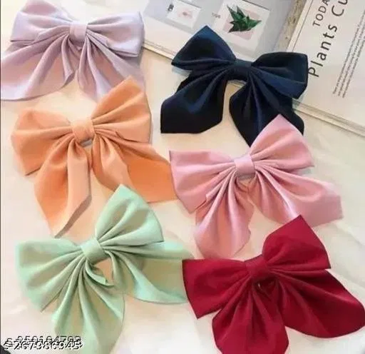 Satin Hair Clips for Women (Multicolor, Pack of 6)