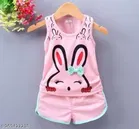 Hosiery Cotton Sleeveless T-Shirt with Pant Clothing Set for Kids 