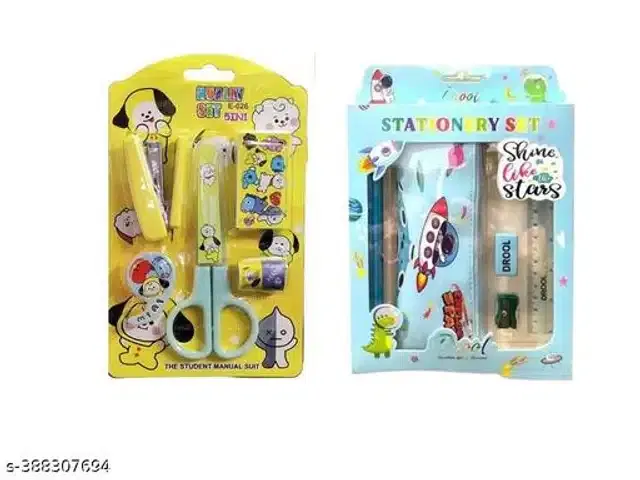 Combo of Stationery Kit for Kids (Yellow & Sky Blue, Set of 2)