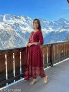 Applique Acrylic Anarkali Kurta Set for Women 