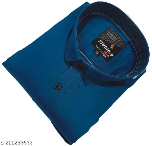 Cotton Blend Solid Shirt for Men, Blue (M) Pack of 1