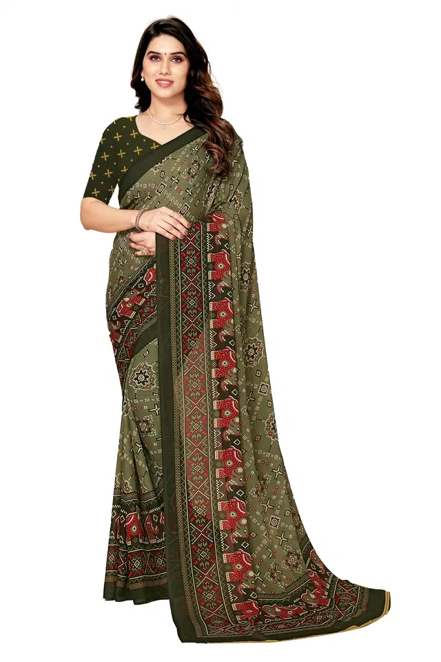 Georgette Printed Saree for Women (Light Green, 6.3 m)
