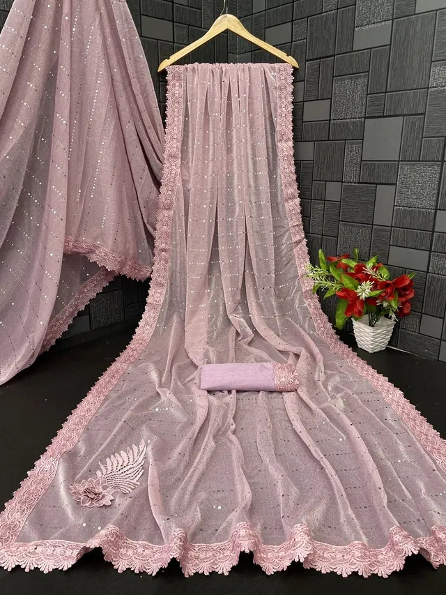 Lycra Blend Solid Saree for Women, Pink (6.3 m)