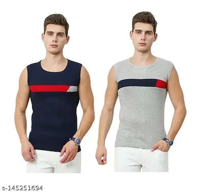 Gym Vests for Men (Navy Blue & Grey, L) (Pack of 2)