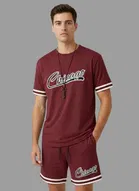 Polyester Chicago Printed T-shirt With Matching Shorts, Wine 