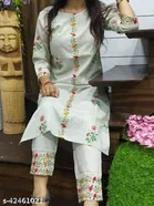 Rayon Embroidered Kurta with Pant for Women 