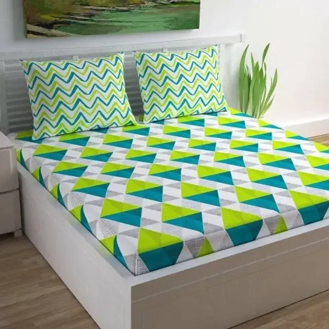 Polycotton 88x88 Inch Bedsheet with 2 Pillow Cover (Green)