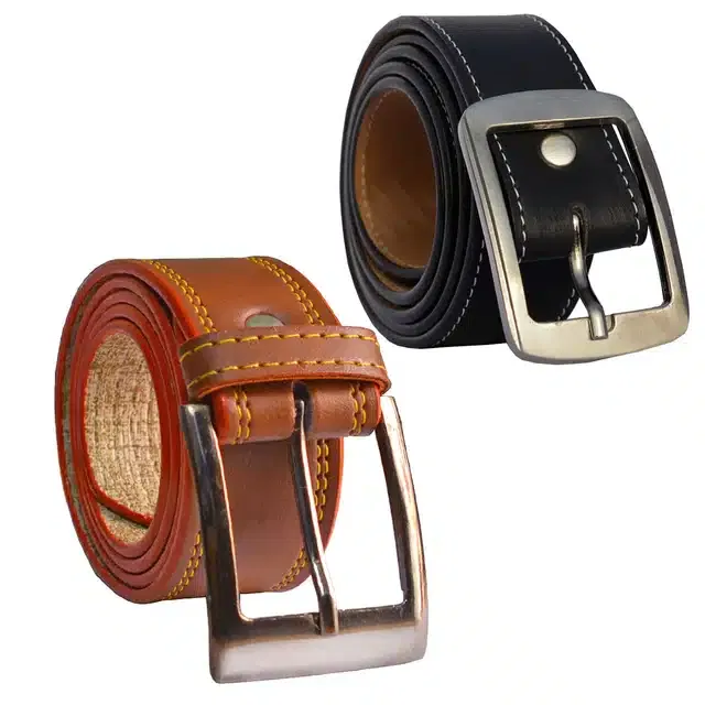 Synthetic Casual Belts for Men (Multicolor, Pack of 2)