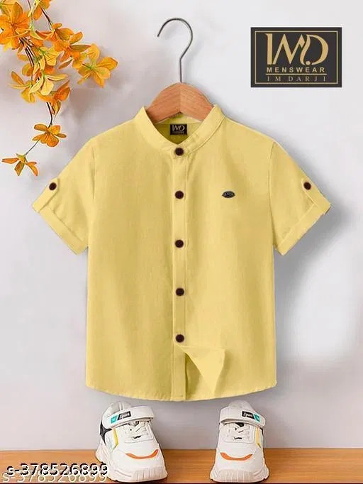 Solid Cotton Blend Mandarin Neck T-Shirt for Boys (Yellow, 8-9 Years)