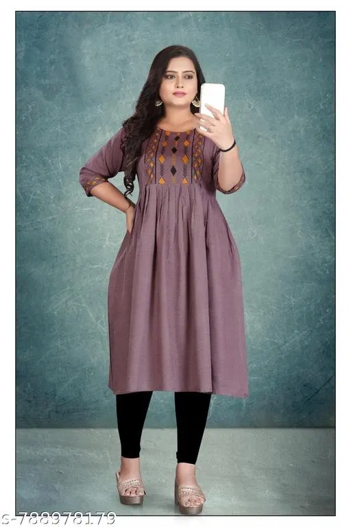 Stripe Cotton Kurti for Women (Pink, XL)