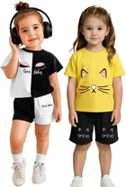 Graphic Print Cotton Blend Clothing Set for Girls, Pack of 2 