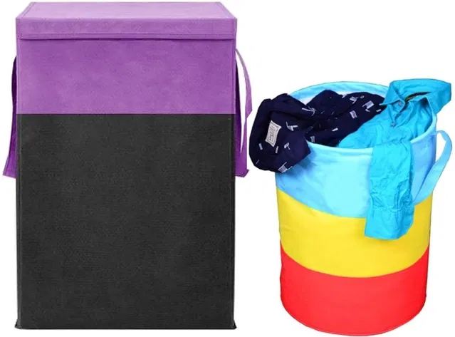 Canvas Laundry Basket,Multicolor, (Pack Of 2)