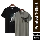 Round Neck Printed T-Shirt for Men, Combo Pack of 2, Grey & Black, XL