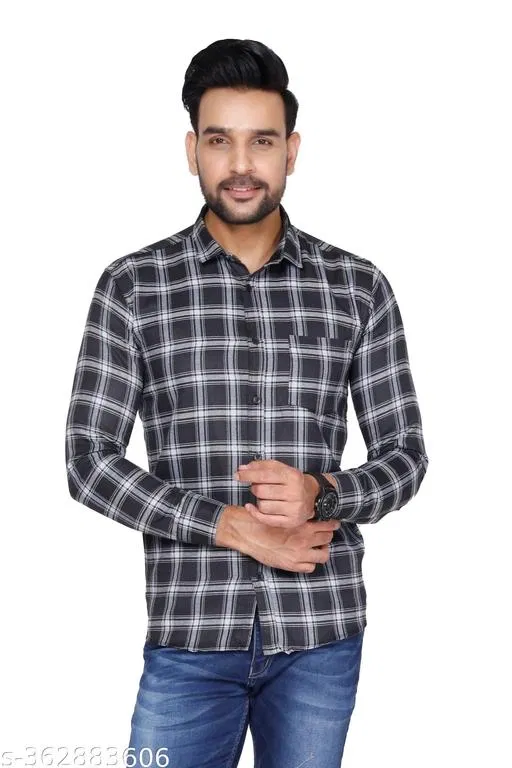 Cotton Blend Checked Shirt for Men, Black (S) Pack of 1