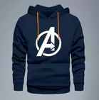 Fleece Printed Hoodie for Men, Dark Blue 