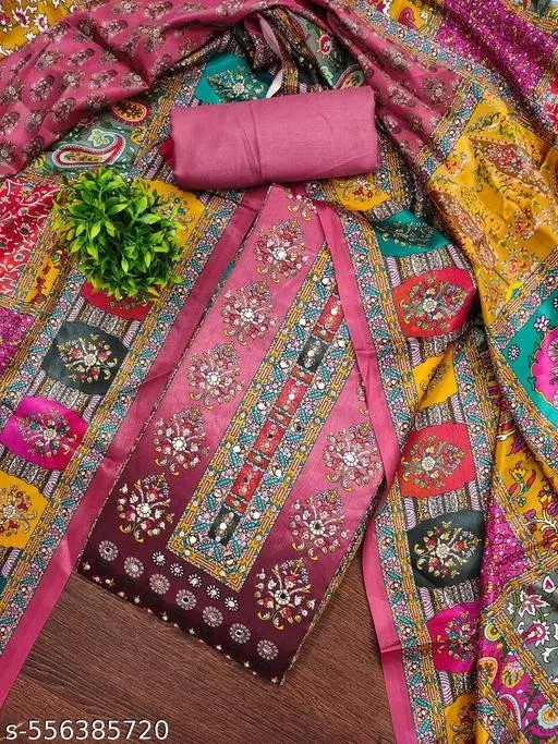 Printed Patiala Suits (Pink, 7.05 meter (4XL)) (Pink, 6.45 meter for Women (XL)