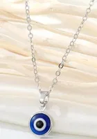Women's Silver Evil Eye Pendant Necklace Set 