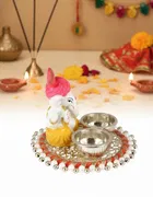 Metal Decoretive Pooja Thali, Multicolour Pack of 1