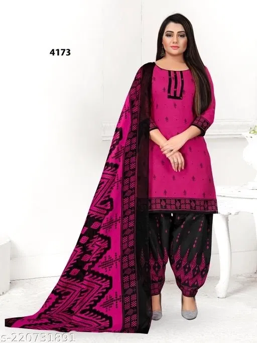Cotton Printed Salwar Suit for Women (Pink, XXL)