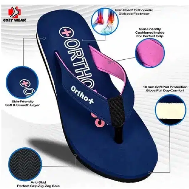 Ortho+ Orthopedic Slipper for Women (Blue, 6)