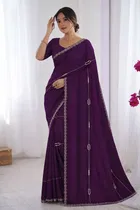 Bollywood Satin Embroidered Saree for Women 