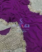 Georgette Solid Saree For Women, Purple