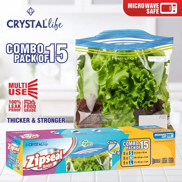 Crystal Zipper Seal Bags, Multipurpose Transparent Slide Seal Bags (S,M,L Size) 5+5+5 pcs Pack of 1