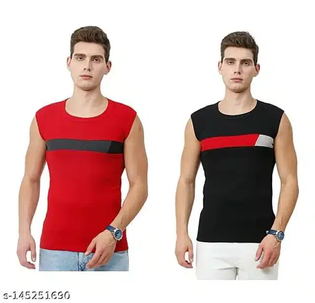 Gym Vests for Men (Red & Black, S) (Pack of 2)