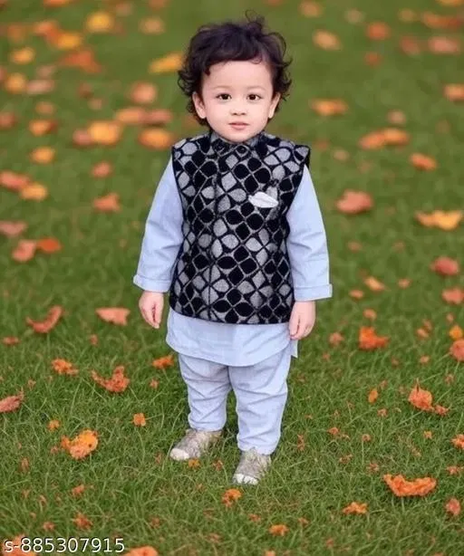 Solid Cotton Kurta Set for Boys (White, 3-6 Months)