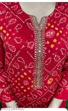 Rayon Bandhani Kurta with Pant & Dupatta for Women 
