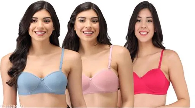 Cotton Blend Solid Padded Bra for Women (Multicolor, 32B) (Pack of 3)