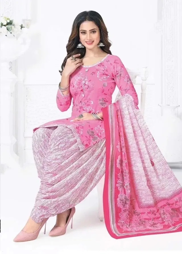 Crepe Floral Punjabi Suits for Women (Pink, Pink)