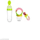 Combo of Silicone Feerder Bottle (90 ml), Fruit Nibbler & Rattle for Baby (Multicolor, Set of 3)