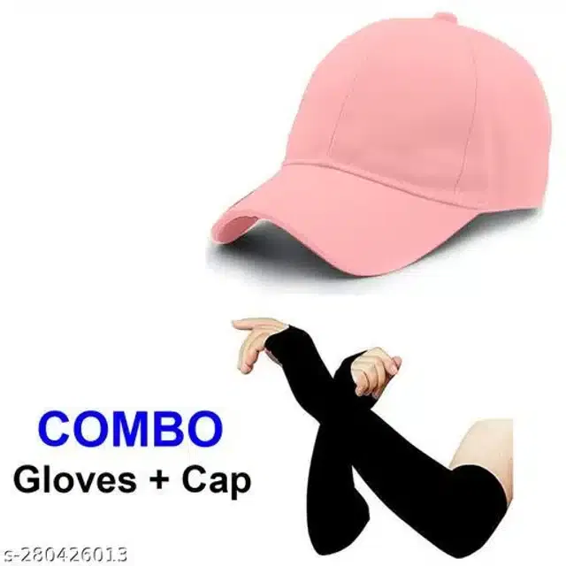 Cotton Arm Sleeves & Cap for Men & Women (Black & Pink, Set of 2)