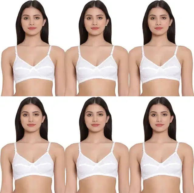 Cotton Blend Non Padded Bra for Women (White, 34C) (Pack of 6)