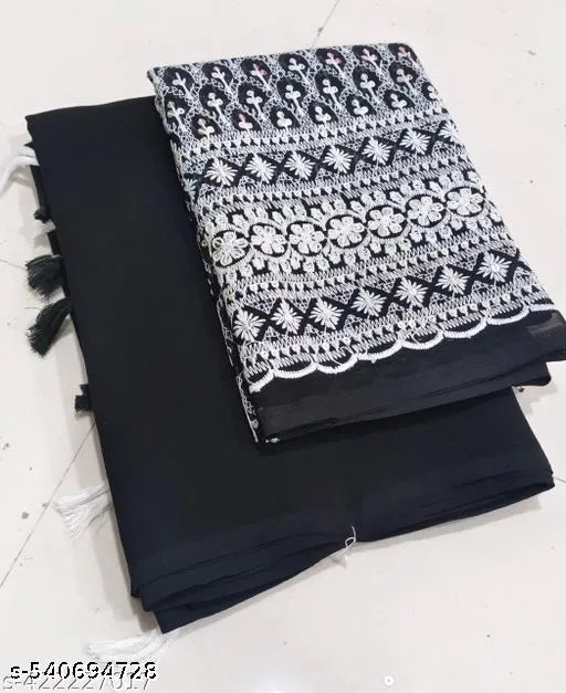 Georgette Saree for Women, Black (5.5 M)