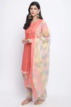 Cotton Blend Floral Kurti with Pant & Dupatta for Women 