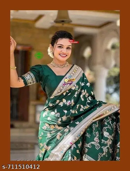 Kanjeevaram Saree for Women (Green, Free Size)